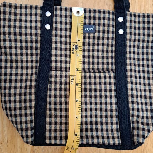 Longaberger Homestead Black Tan Gingham Checkered Plaid Tote Bag Double Handles - Picture 4 of 10